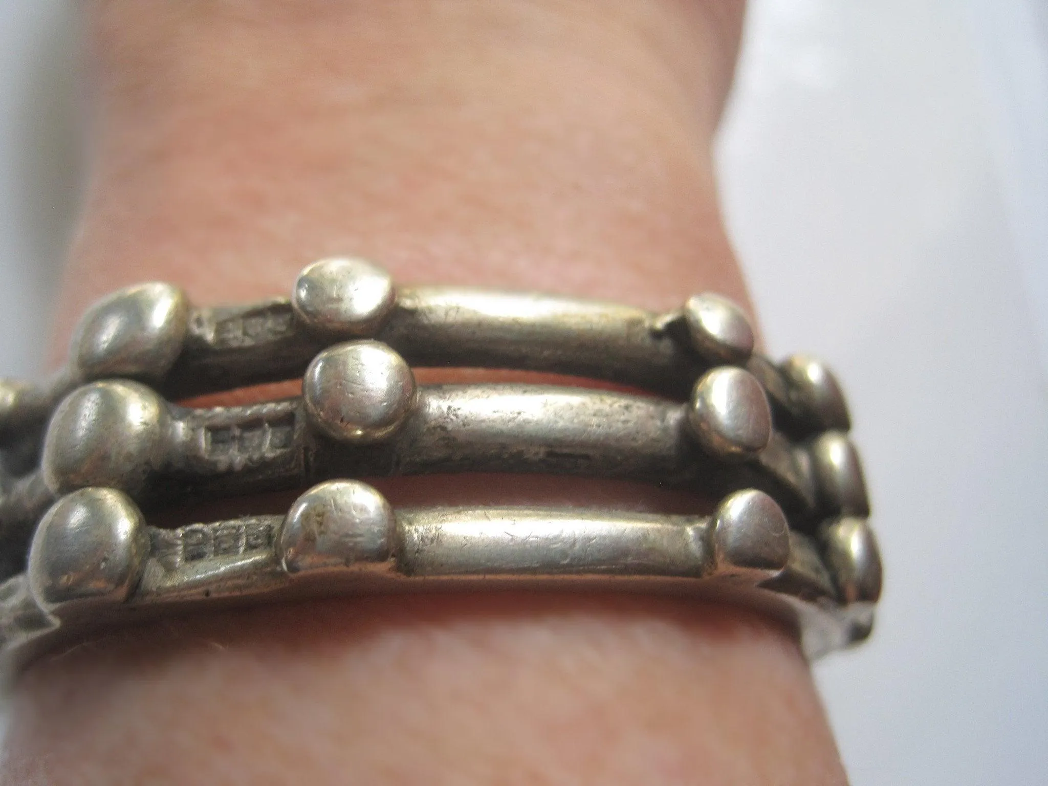 Small Triple Tier Nubian Silver Currency Bracelets Made in Egypt