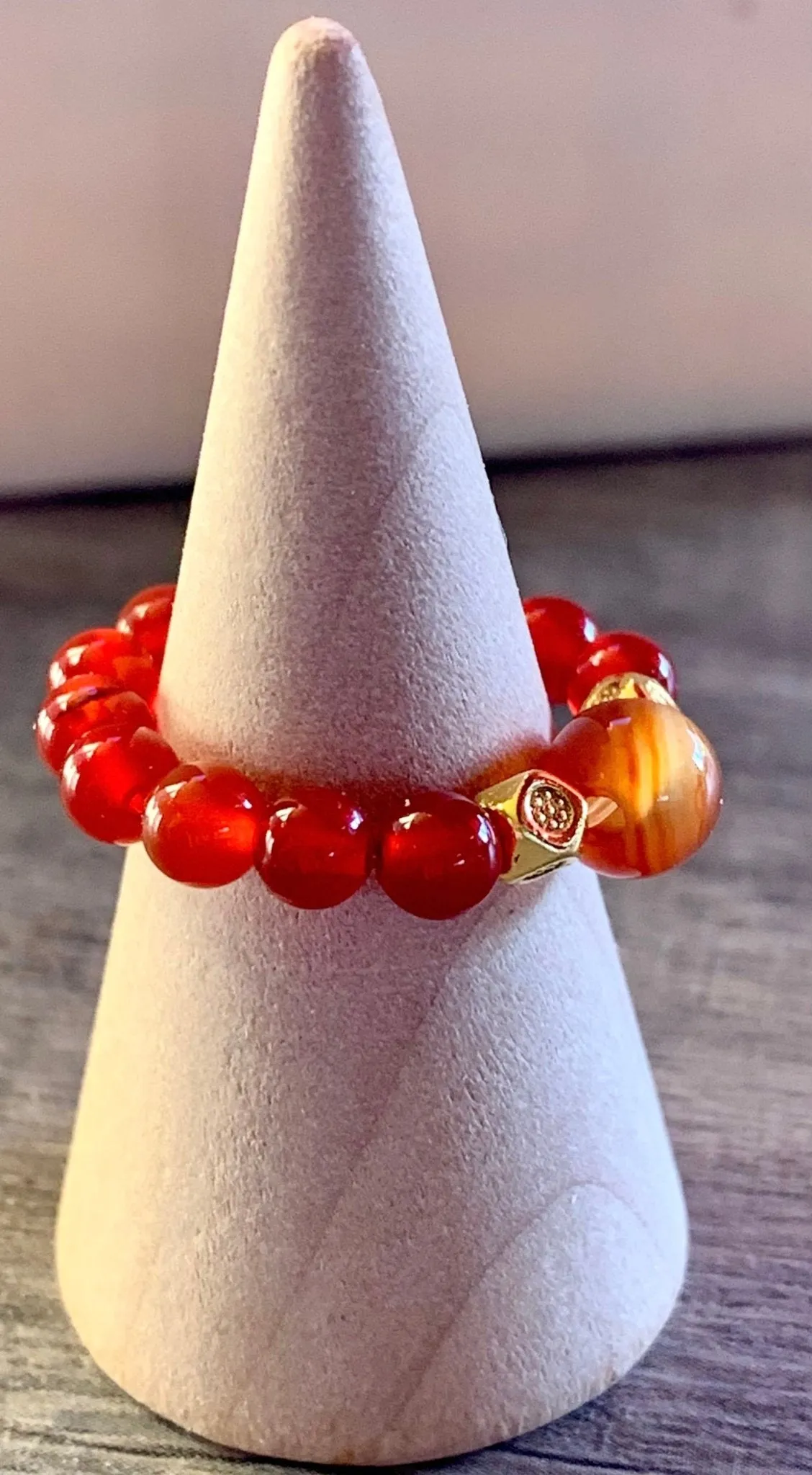 🔴SOLD🔴Clementine Carnelian Beaded Expandable (Stretchy) Ring