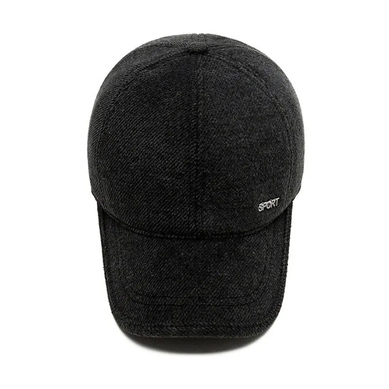 Solid Warm Mens Winter Baseball Cap Outdoor Earflaps Thickened Trucker Caps Gorras Hombre Snapback Hats Fitted Cap