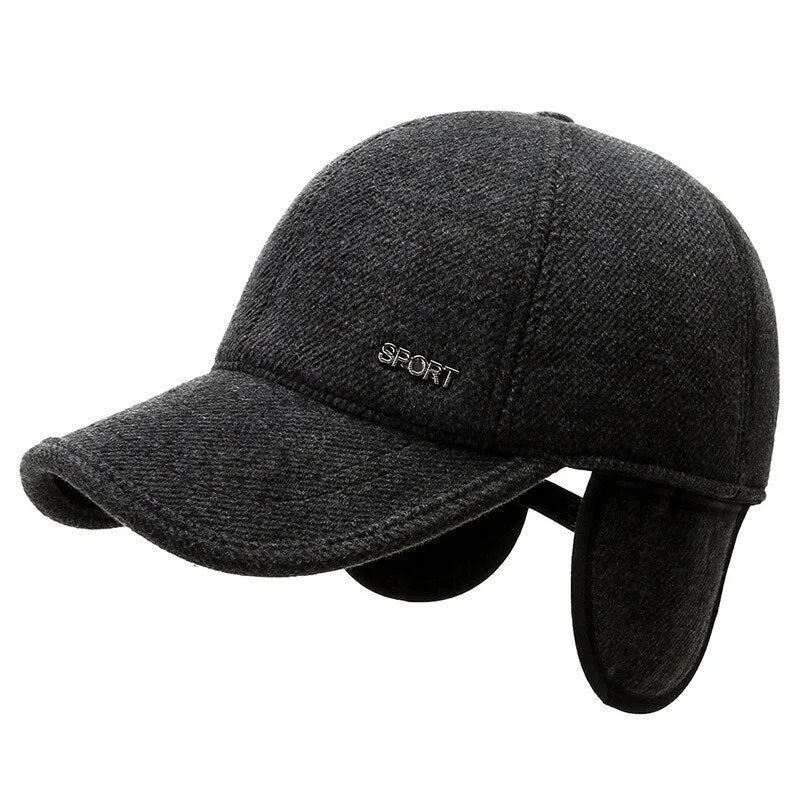 Solid Warm Mens Winter Baseball Cap Outdoor Earflaps Thickened Trucker Caps Gorras Hombre Snapback Hats Fitted Cap
