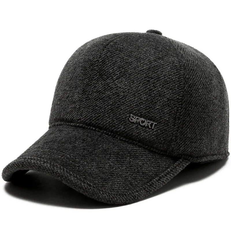 Solid Warm Mens Winter Baseball Cap Outdoor Earflaps Thickened Trucker Caps Gorras Hombre Snapback Hats Fitted Cap