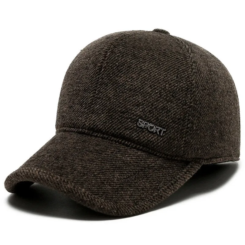Solid Warm Mens Winter Baseball Cap Outdoor Earflaps Thickened Trucker Caps Gorras Hombre Snapback Hats Fitted Cap