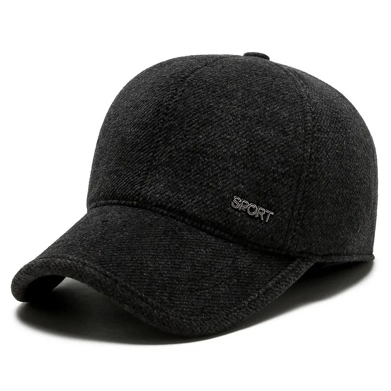 Solid Warm Mens Winter Baseball Cap Outdoor Earflaps Thickened Trucker Caps Gorras Hombre Snapback Hats Fitted Cap