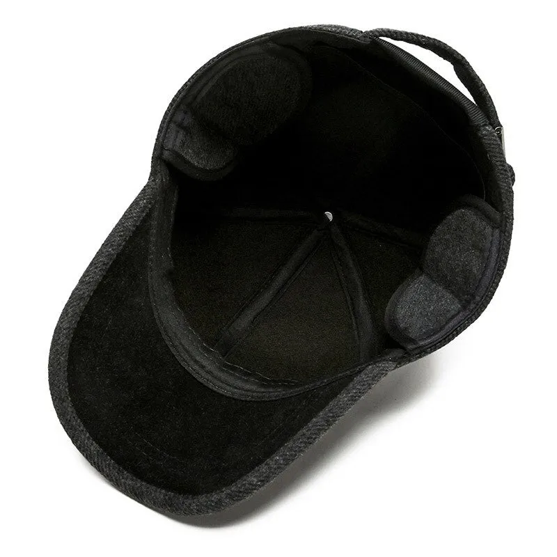 Solid Warm Mens Winter Baseball Cap Outdoor Earflaps Thickened Trucker Caps Gorras Hombre Snapback Hats Fitted Cap