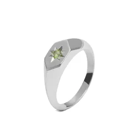 Starlight Peridot Birthstone Signet Ring