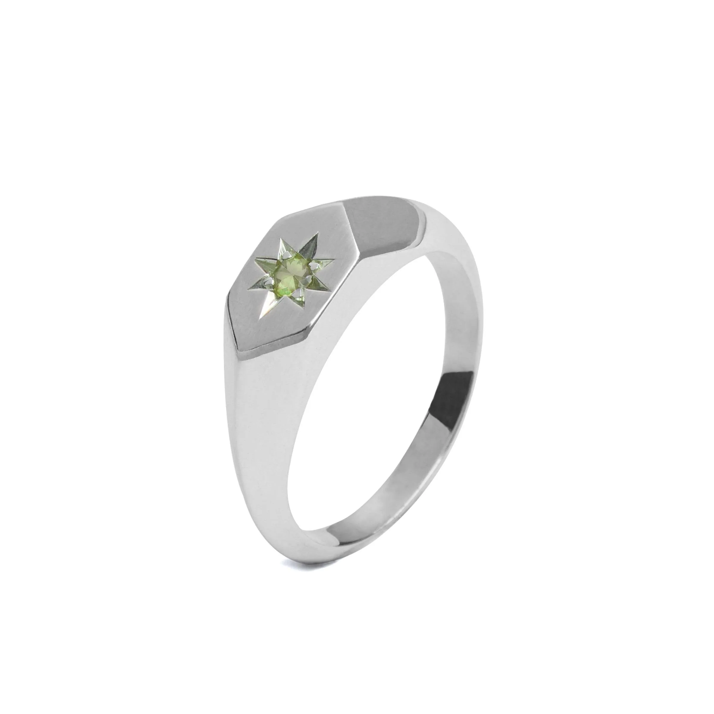 Starlight Peridot Birthstone Signet Ring