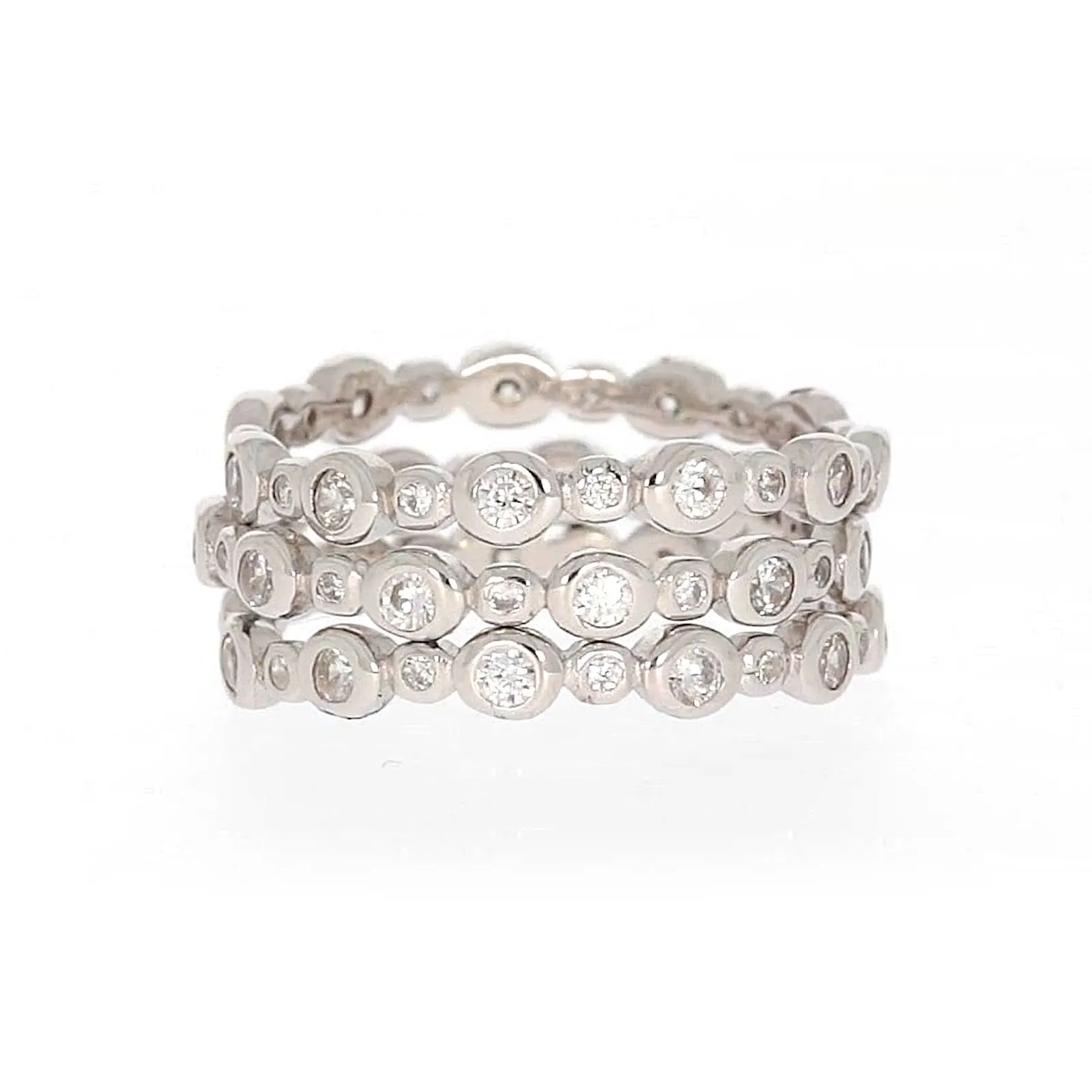 Sterling Silver Cubic Zirconia 3 Ring Set