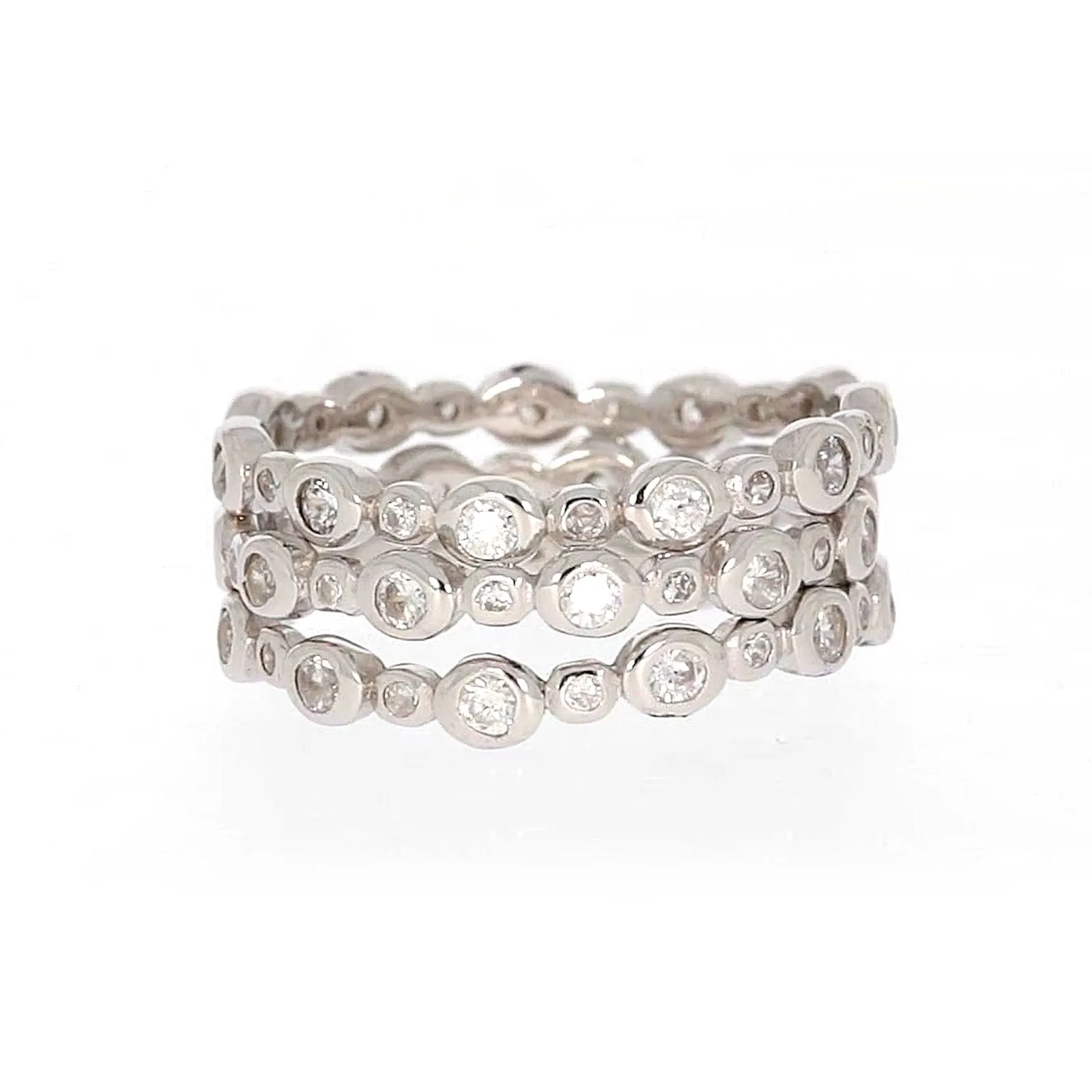 Sterling Silver Cubic Zirconia 3 Ring Set