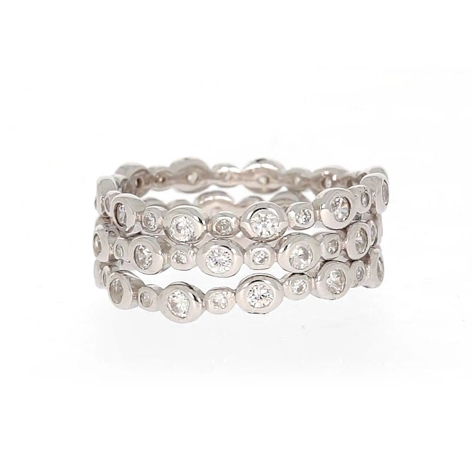 Sterling Silver Cubic Zirconia 3 Ring Set