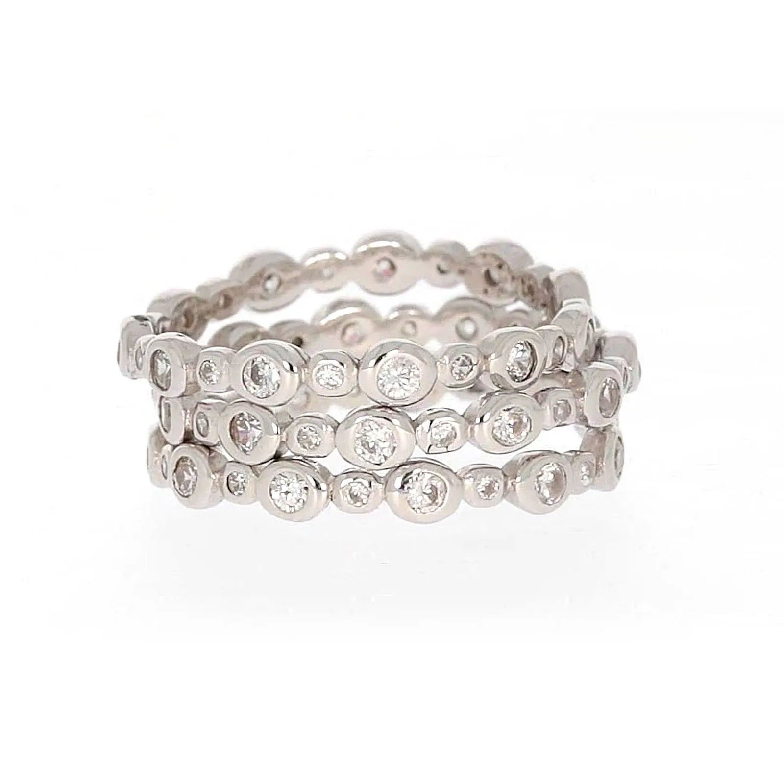 Sterling Silver Cubic Zirconia 3 Ring Set