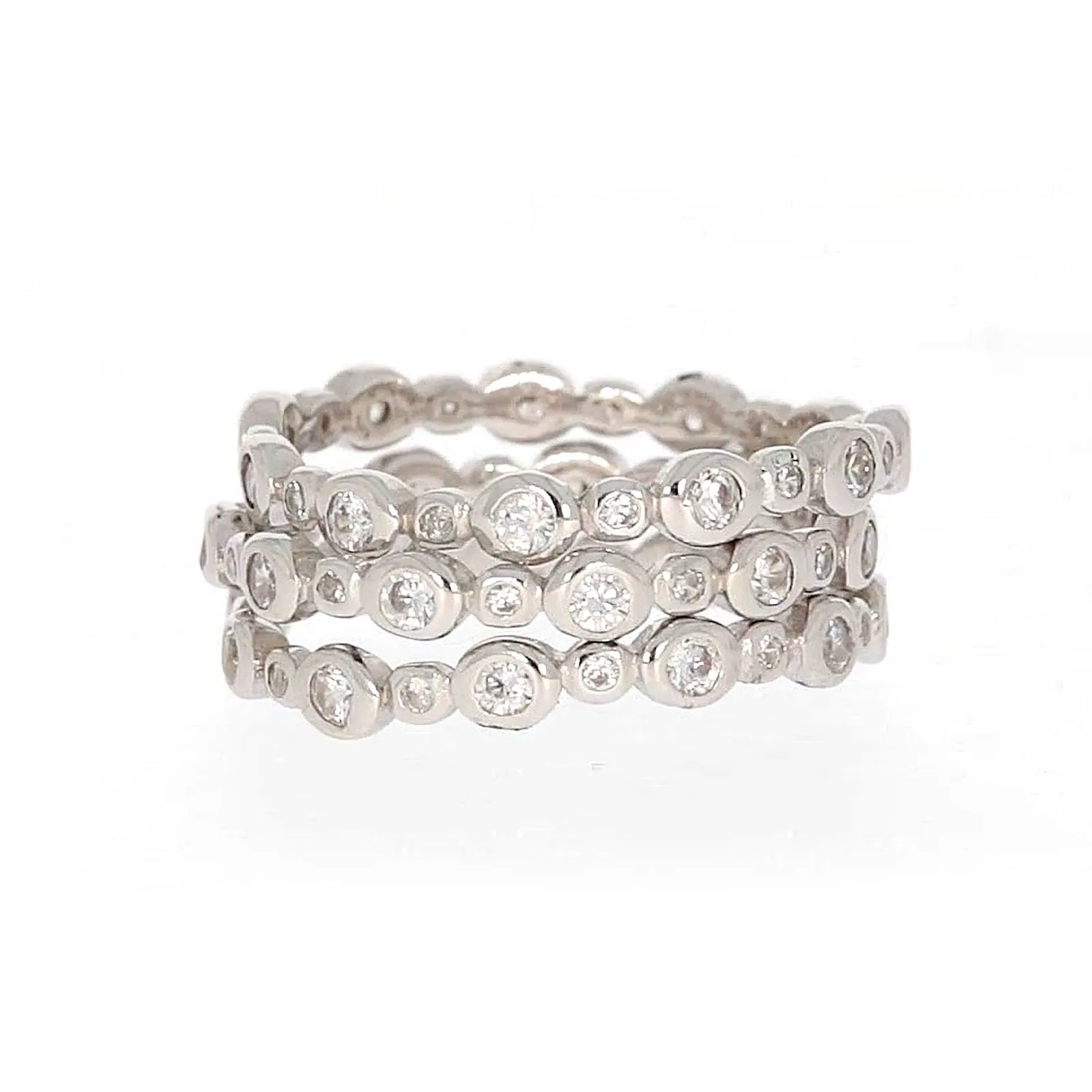 Sterling Silver Cubic Zirconia 3 Ring Set