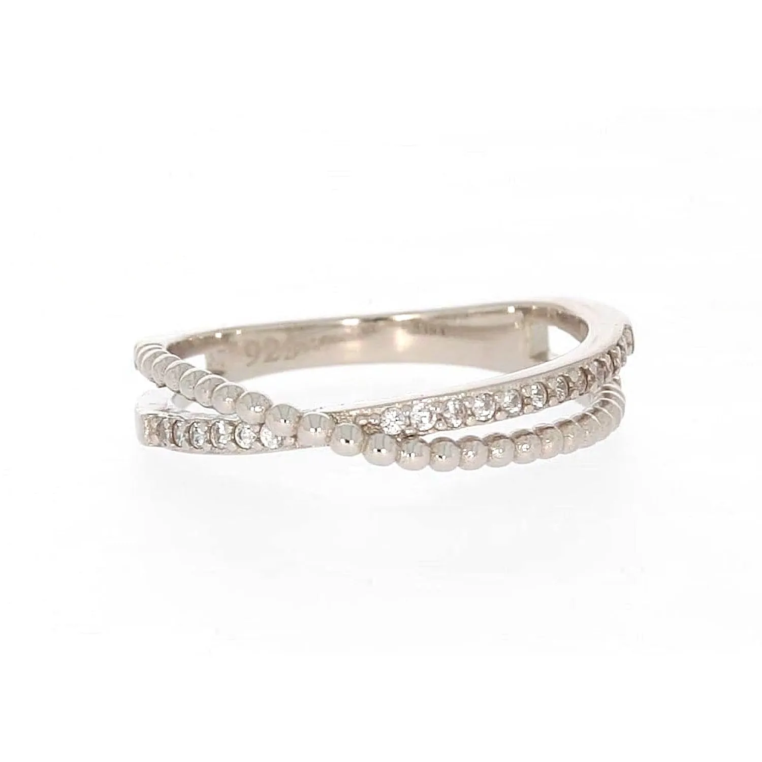 Sterling Silver Cubic Zirconia Cross Over Ring