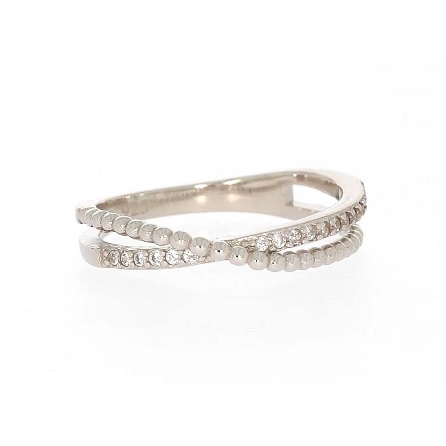 Sterling Silver Cubic Zirconia Cross Over Ring