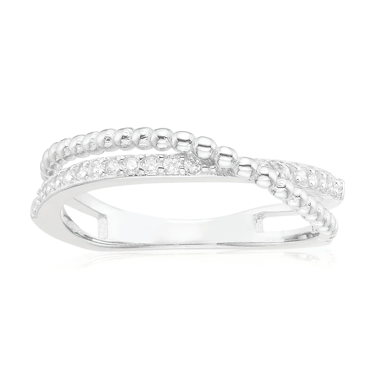 Sterling Silver Cubic Zirconia Cross Over Ring