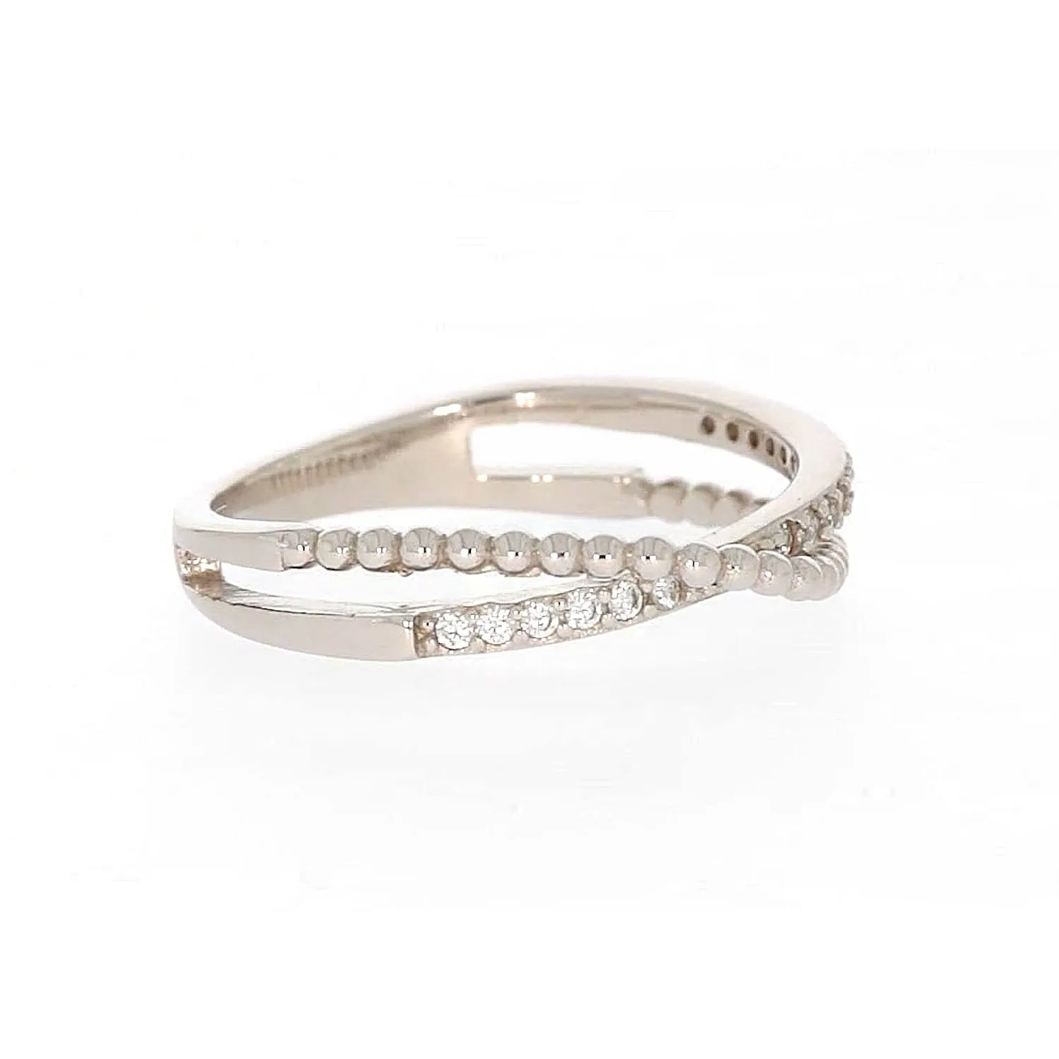 Sterling Silver Cubic Zirconia Cross Over Ring