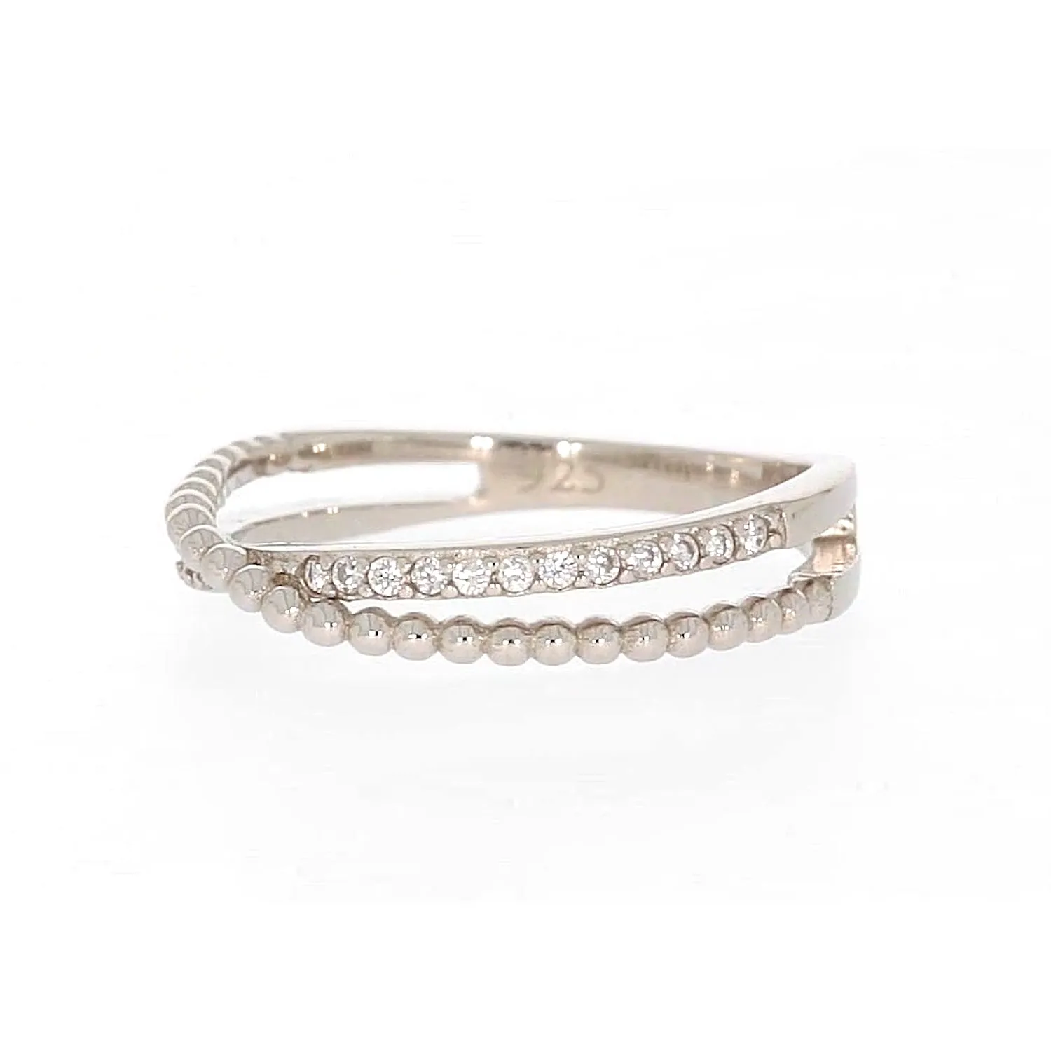 Sterling Silver Cubic Zirconia Cross Over Ring