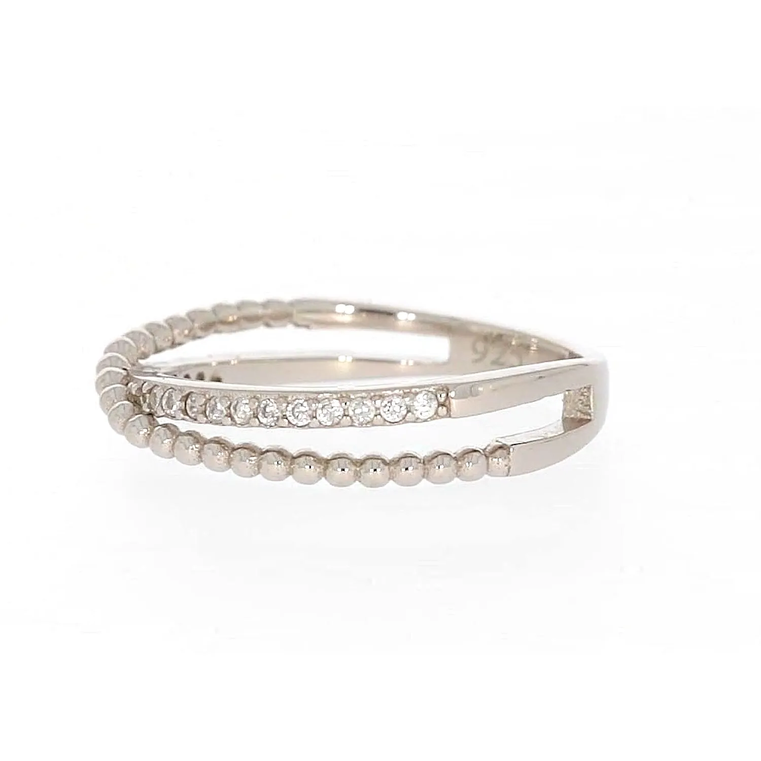 Sterling Silver Cubic Zirconia Cross Over Ring