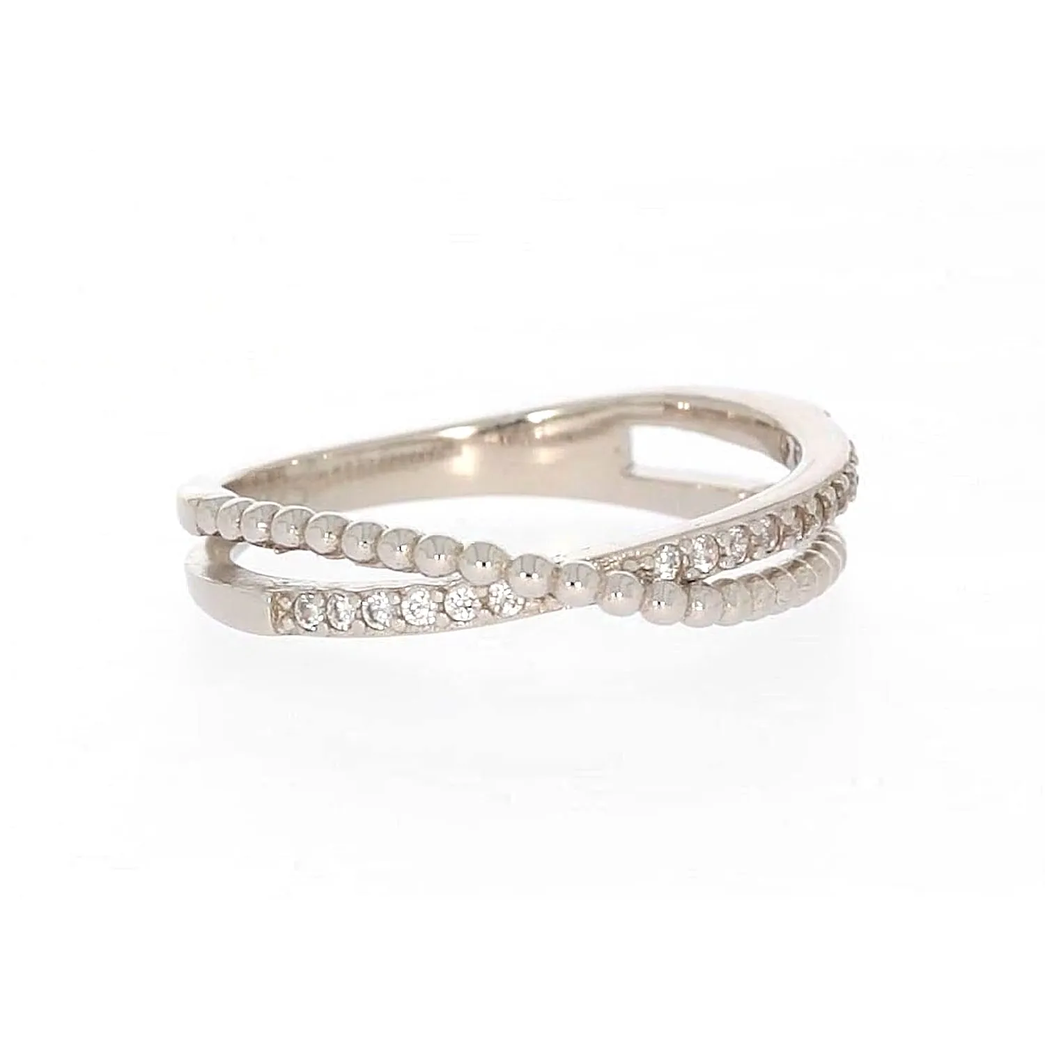 Sterling Silver Cubic Zirconia Cross Over Ring