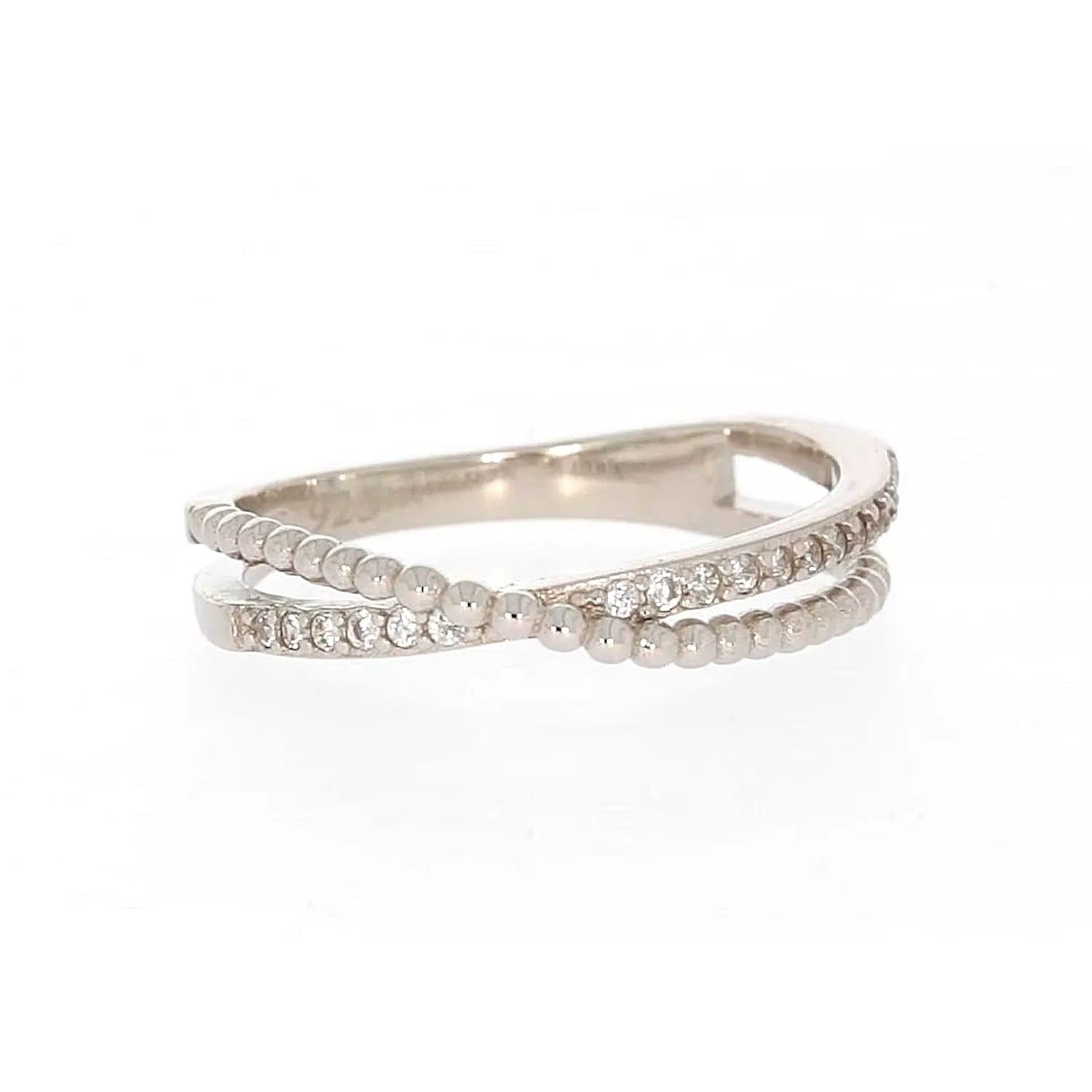 Sterling Silver Cubic Zirconia Cross Over Ring
