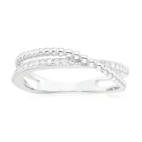 Sterling Silver Cubic Zirconia Cross Over Ring
