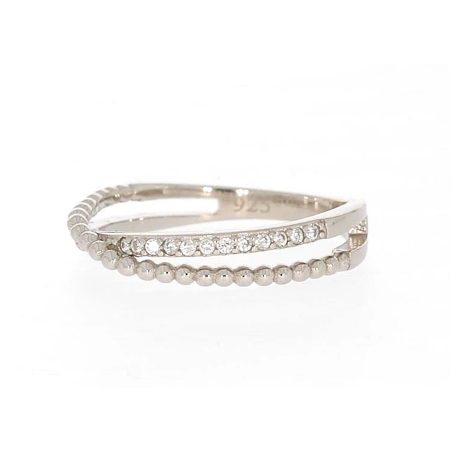 Sterling Silver Cubic Zirconia Cross Over Ring