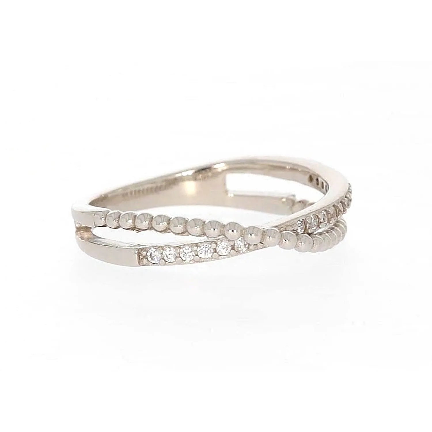 Sterling Silver Cubic Zirconia Cross Over Ring