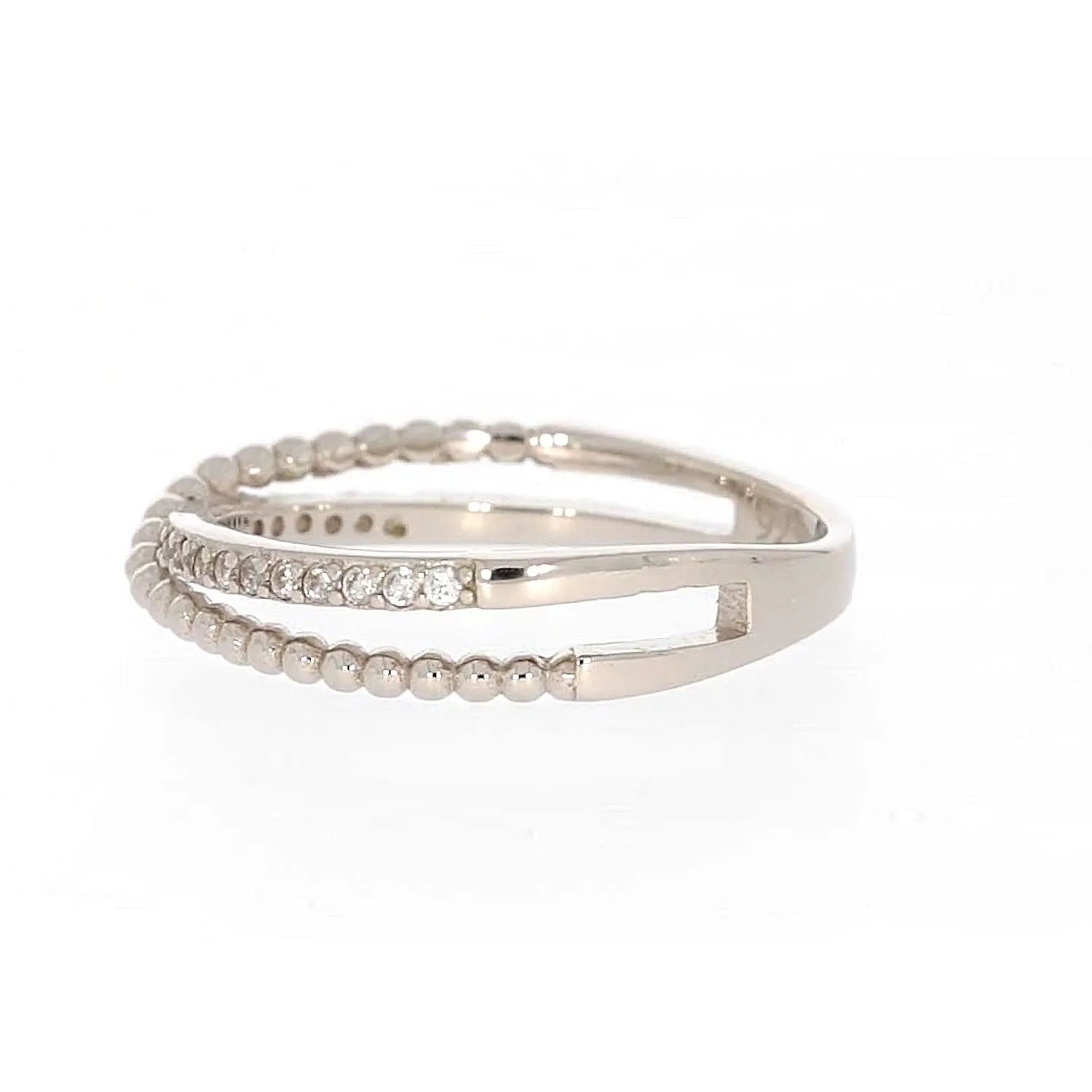 Sterling Silver Cubic Zirconia Cross Over Ring