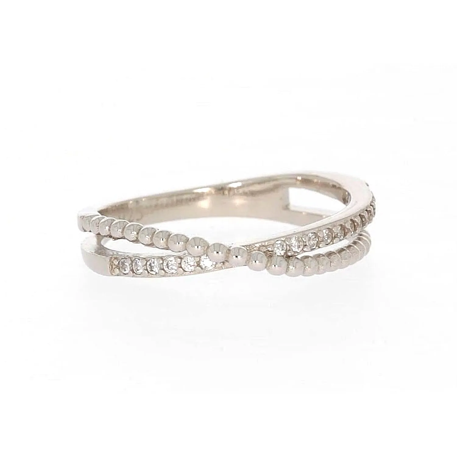 Sterling Silver Cubic Zirconia Cross Over Ring