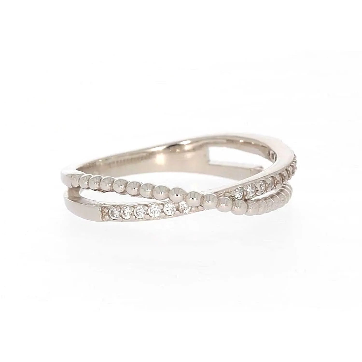 Sterling Silver Cubic Zirconia Cross Over Ring