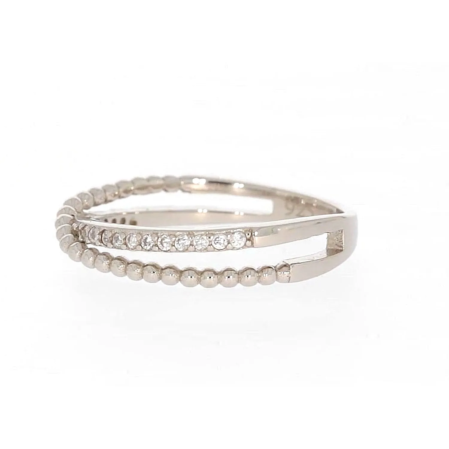 Sterling Silver Cubic Zirconia Cross Over Ring