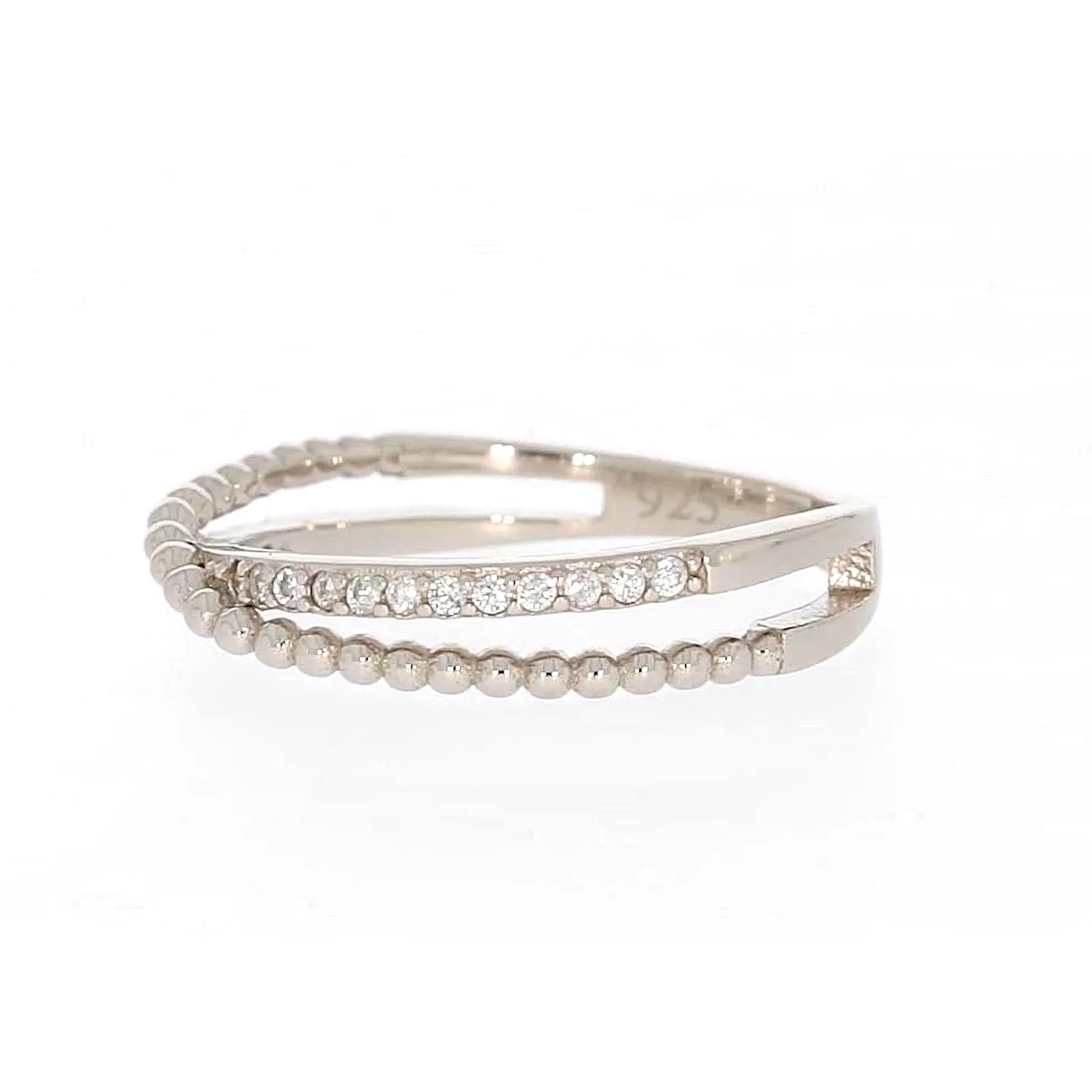Sterling Silver Cubic Zirconia Cross Over Ring