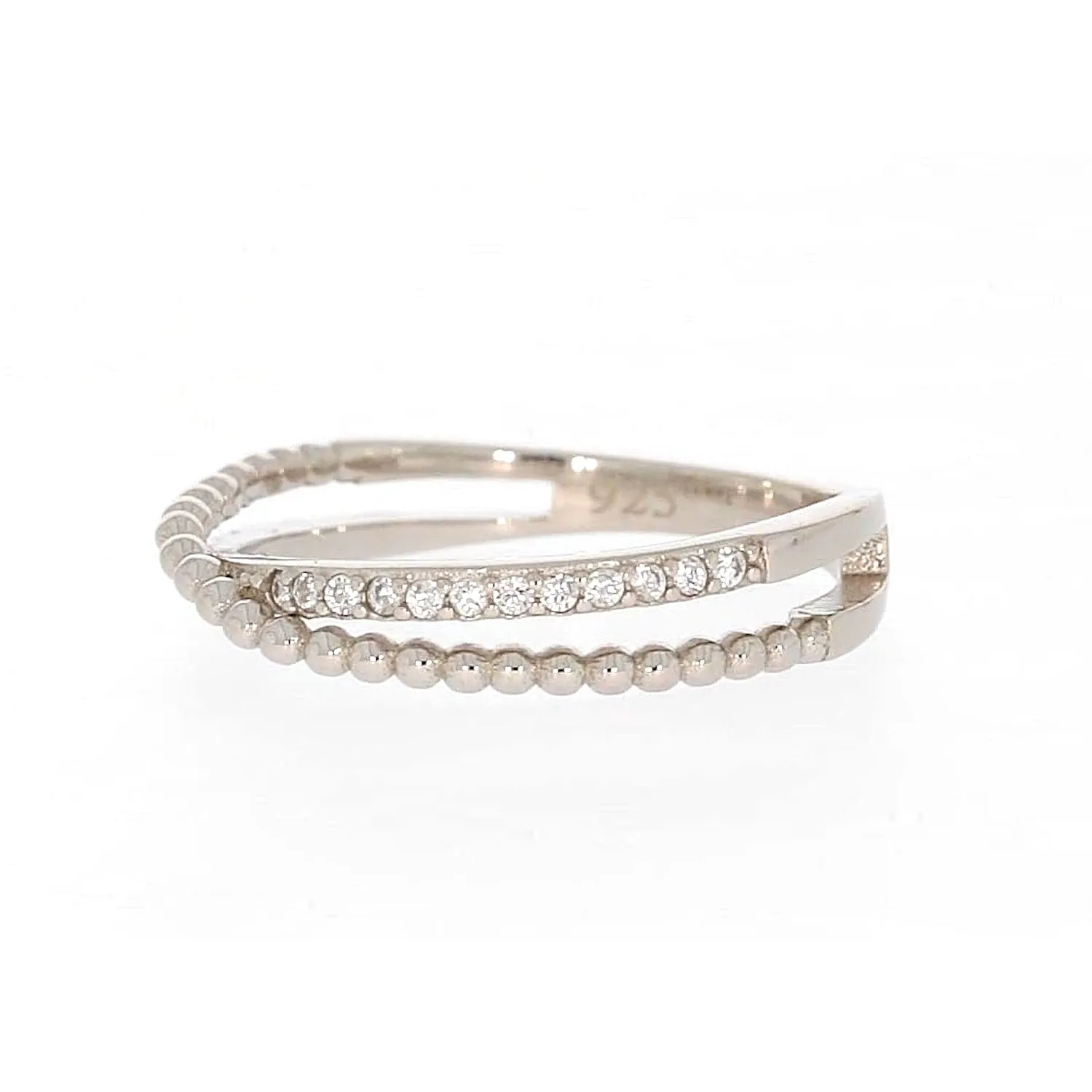 Sterling Silver Cubic Zirconia Cross Over Ring