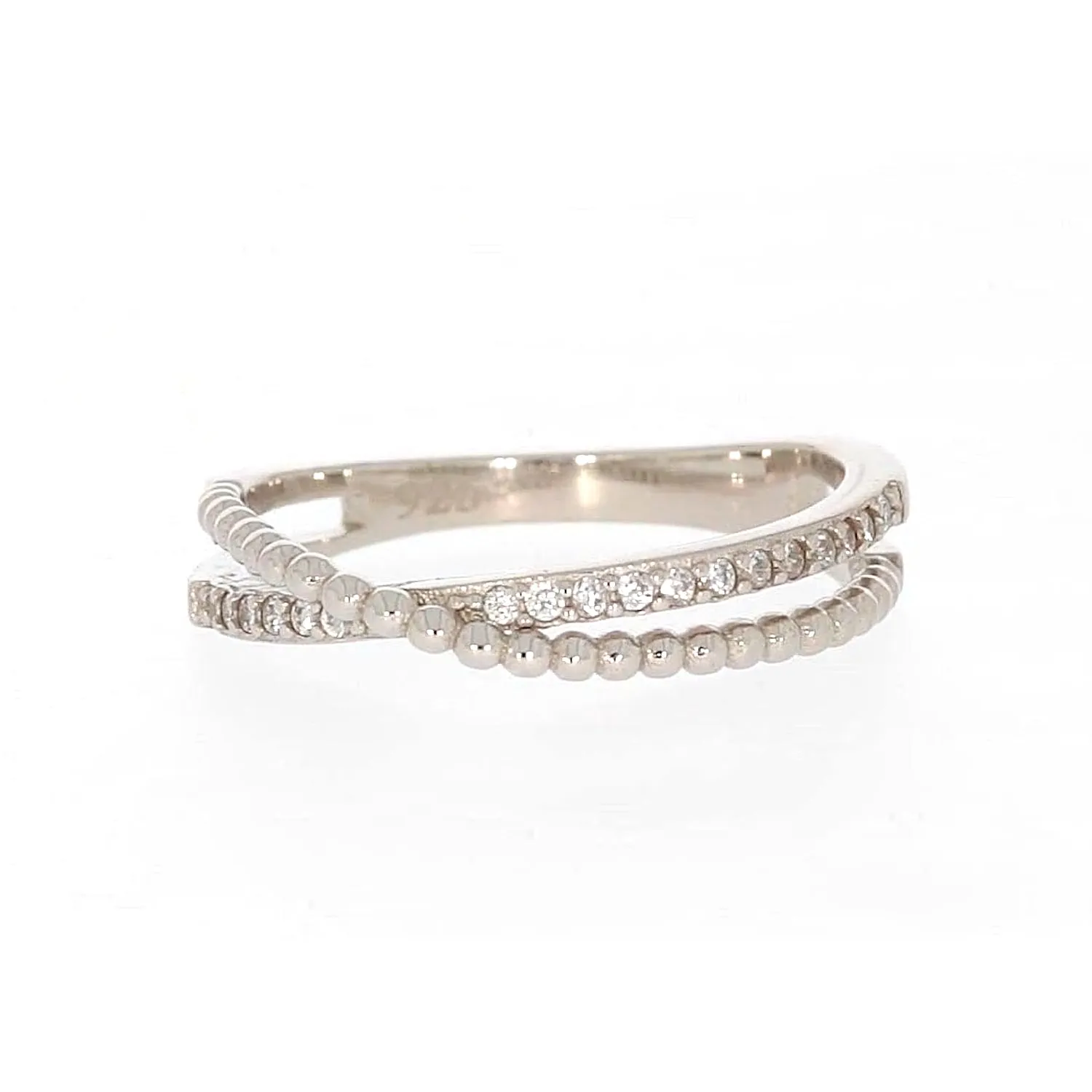 Sterling Silver Cubic Zirconia Cross Over Ring