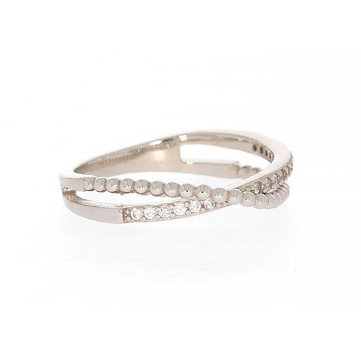 Sterling Silver Cubic Zirconia Cross Over Ring