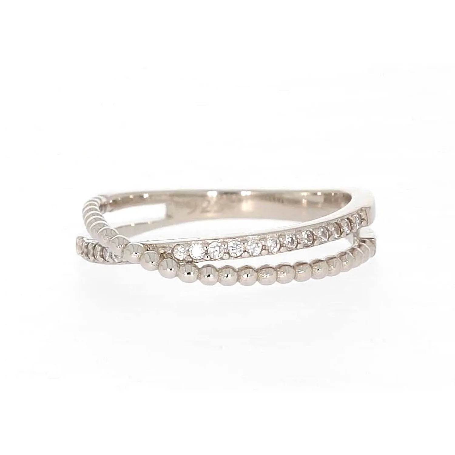 Sterling Silver Cubic Zirconia Cross Over Ring