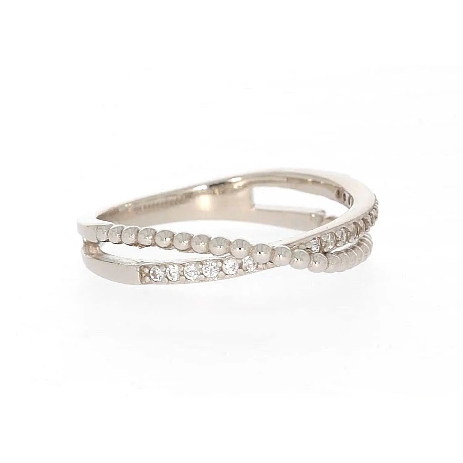 Sterling Silver Cubic Zirconia Cross Over Ring