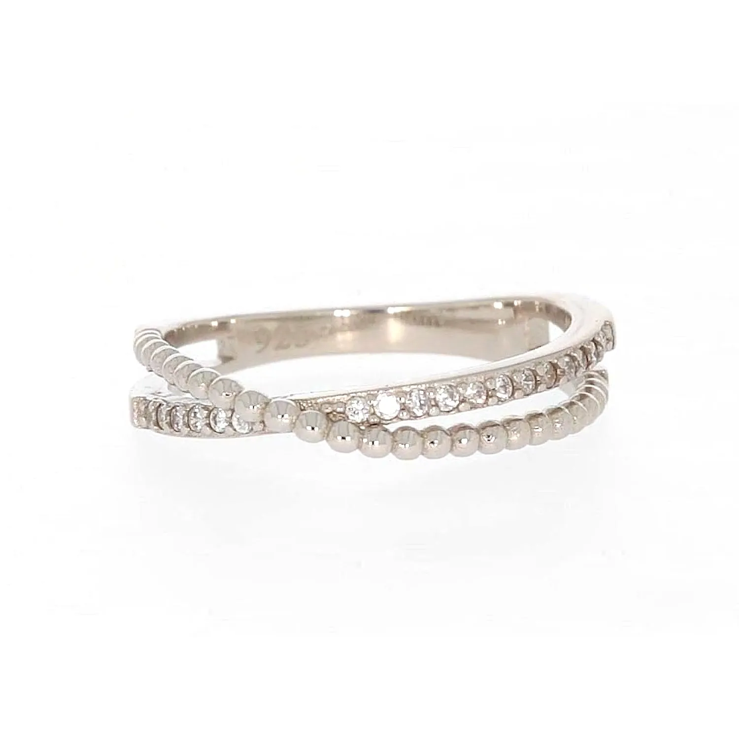 Sterling Silver Cubic Zirconia Cross Over Ring