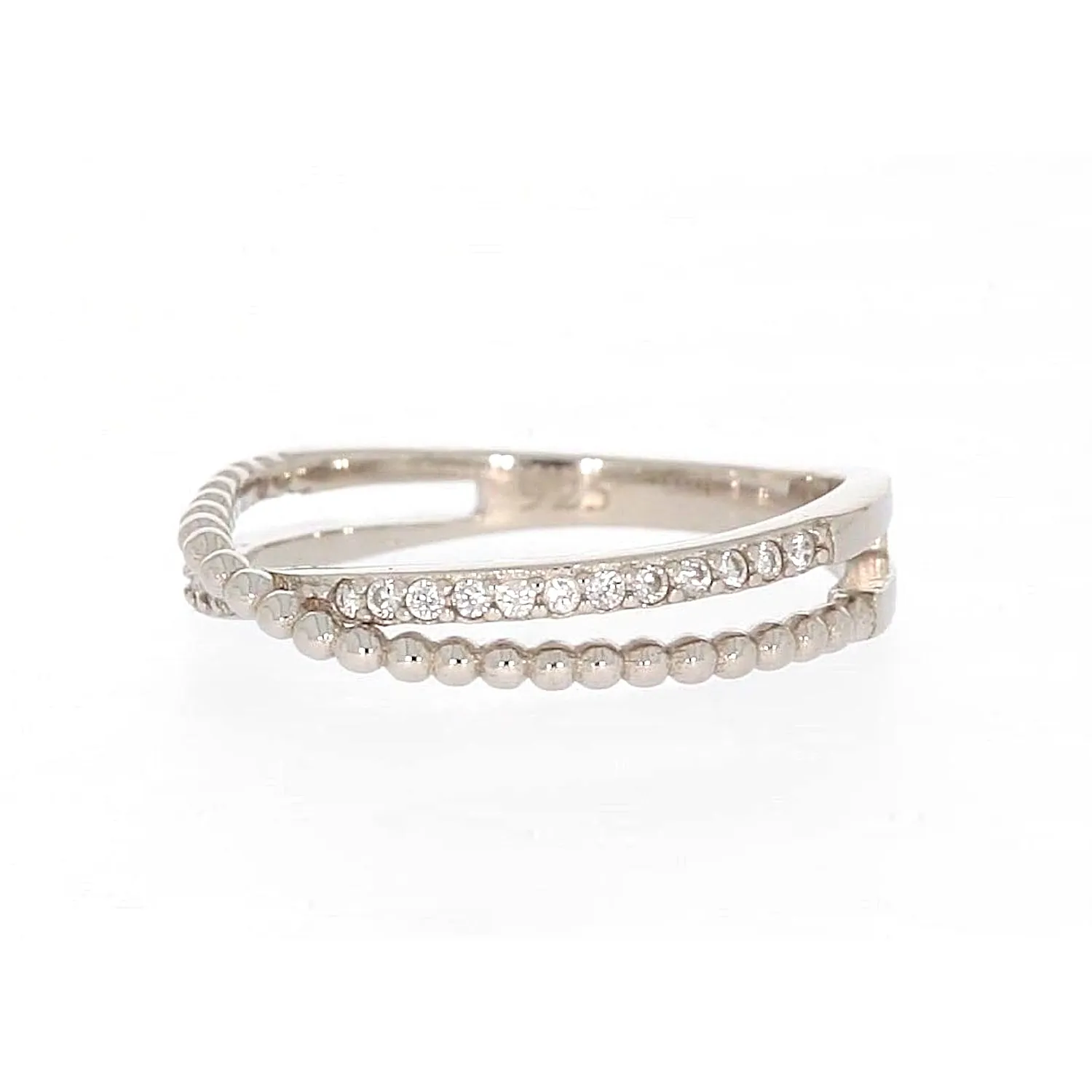 Sterling Silver Cubic Zirconia Cross Over Ring