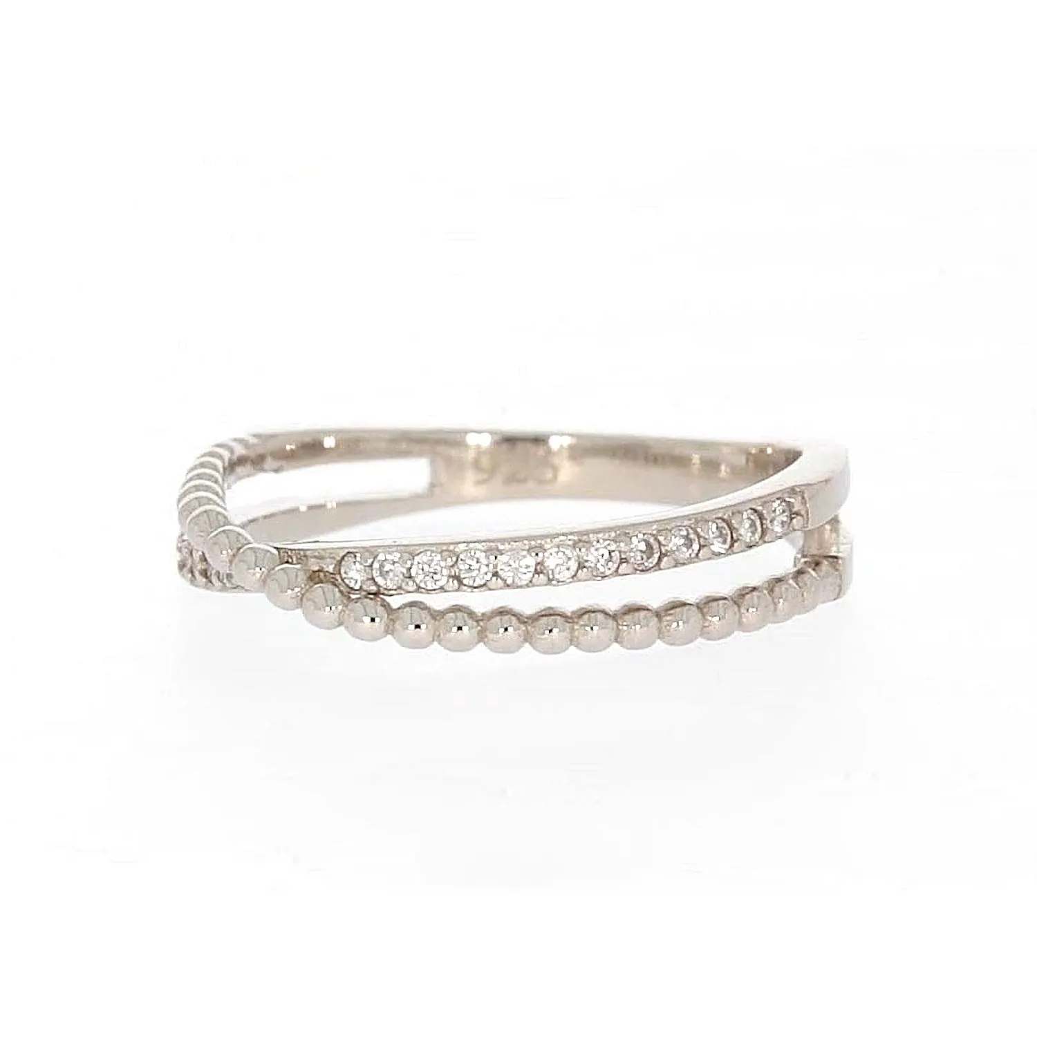 Sterling Silver Cubic Zirconia Cross Over Ring