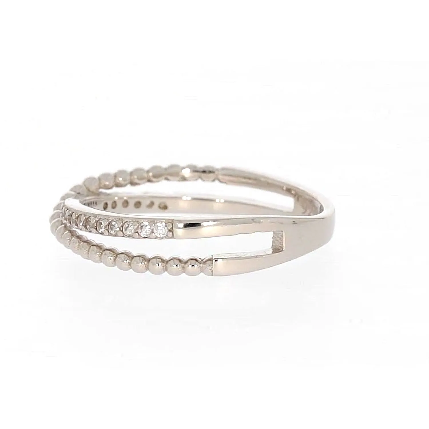 Sterling Silver Cubic Zirconia Cross Over Ring
