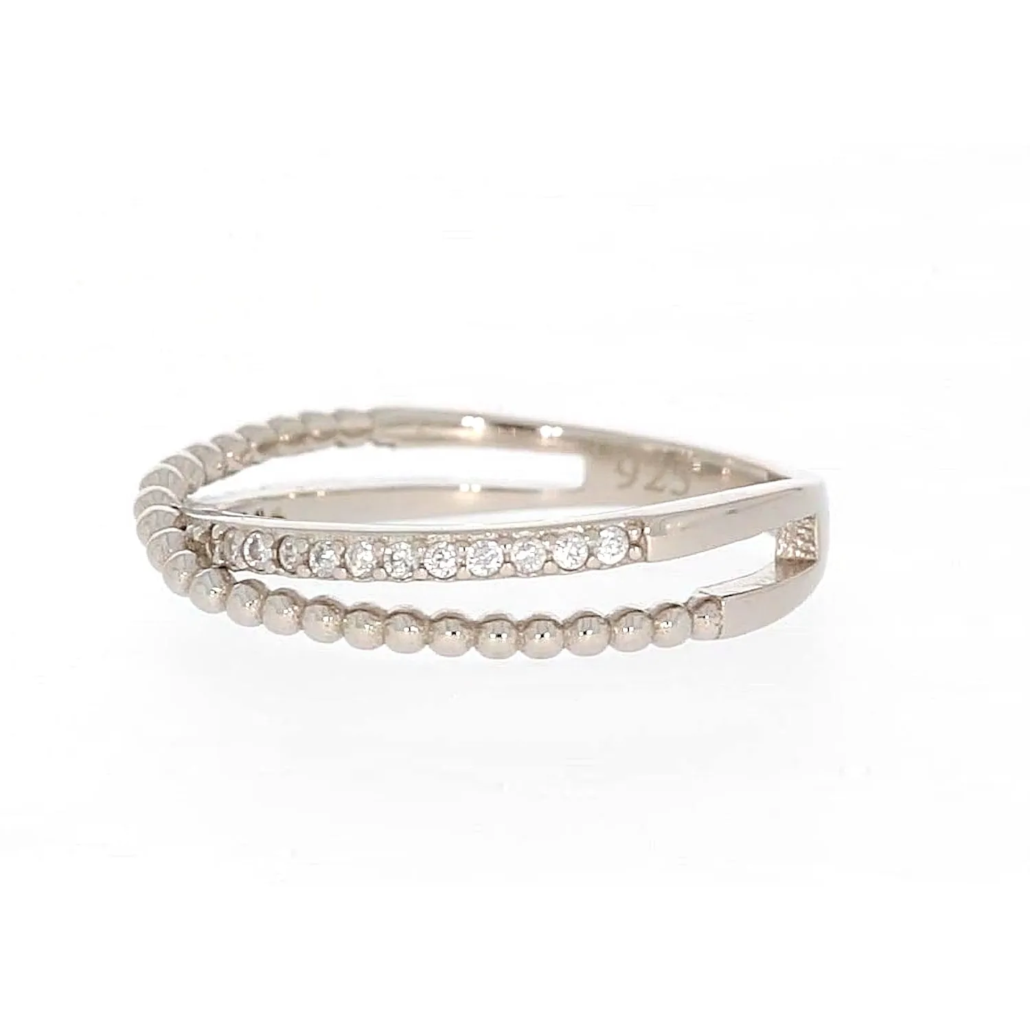 Sterling Silver Cubic Zirconia Cross Over Ring