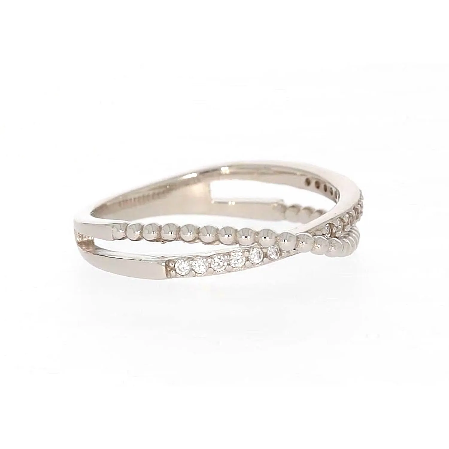 Sterling Silver Cubic Zirconia Cross Over Ring