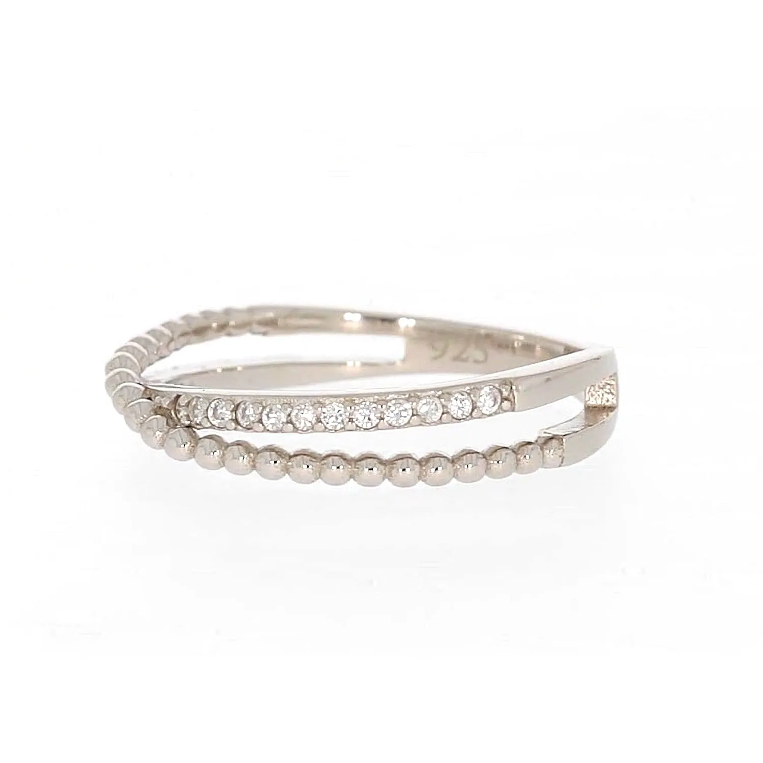 Sterling Silver Cubic Zirconia Cross Over Ring