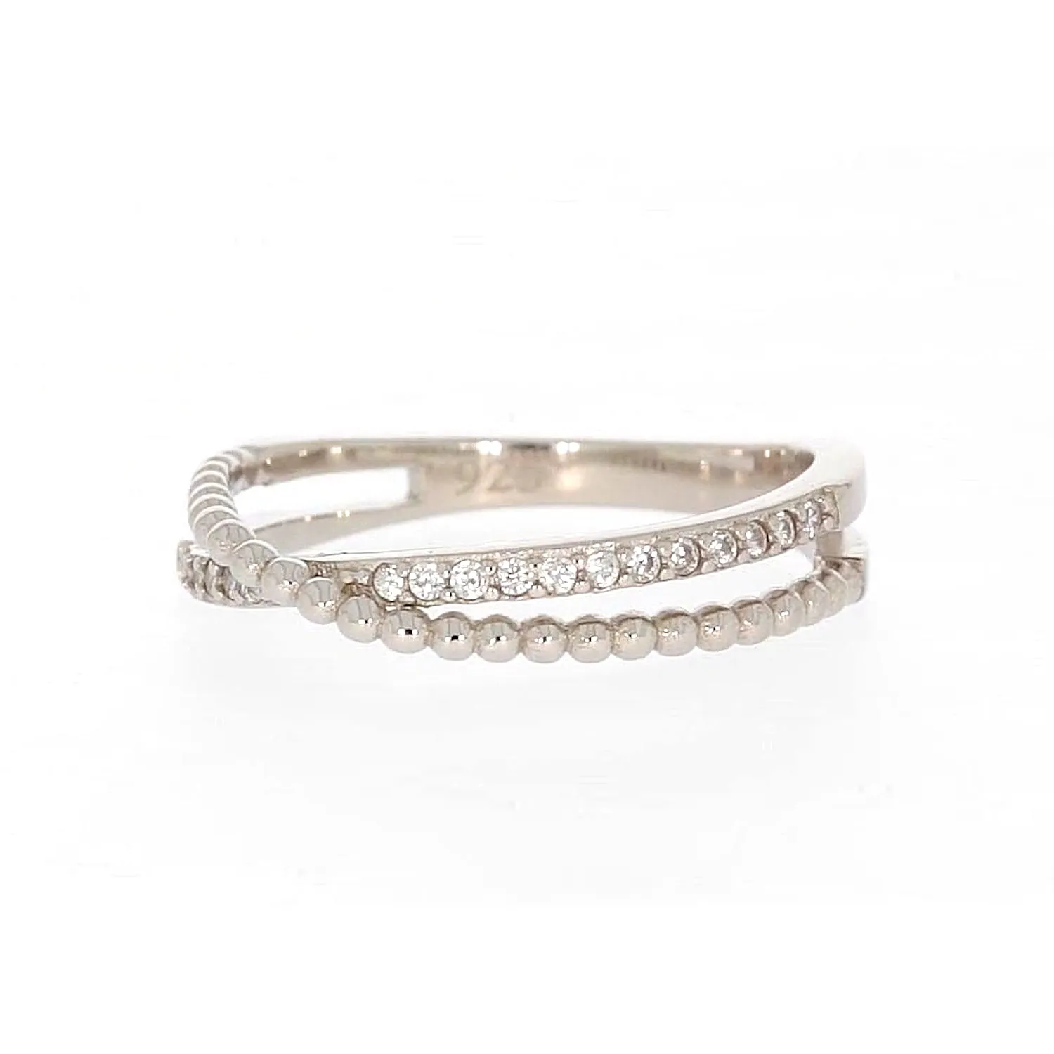 Sterling Silver Cubic Zirconia Cross Over Ring