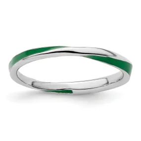 Sterling Silver Green Enameled Stackable Ring
