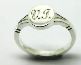 Sterling Silver Oval Signet Ring Engraved Initials VT