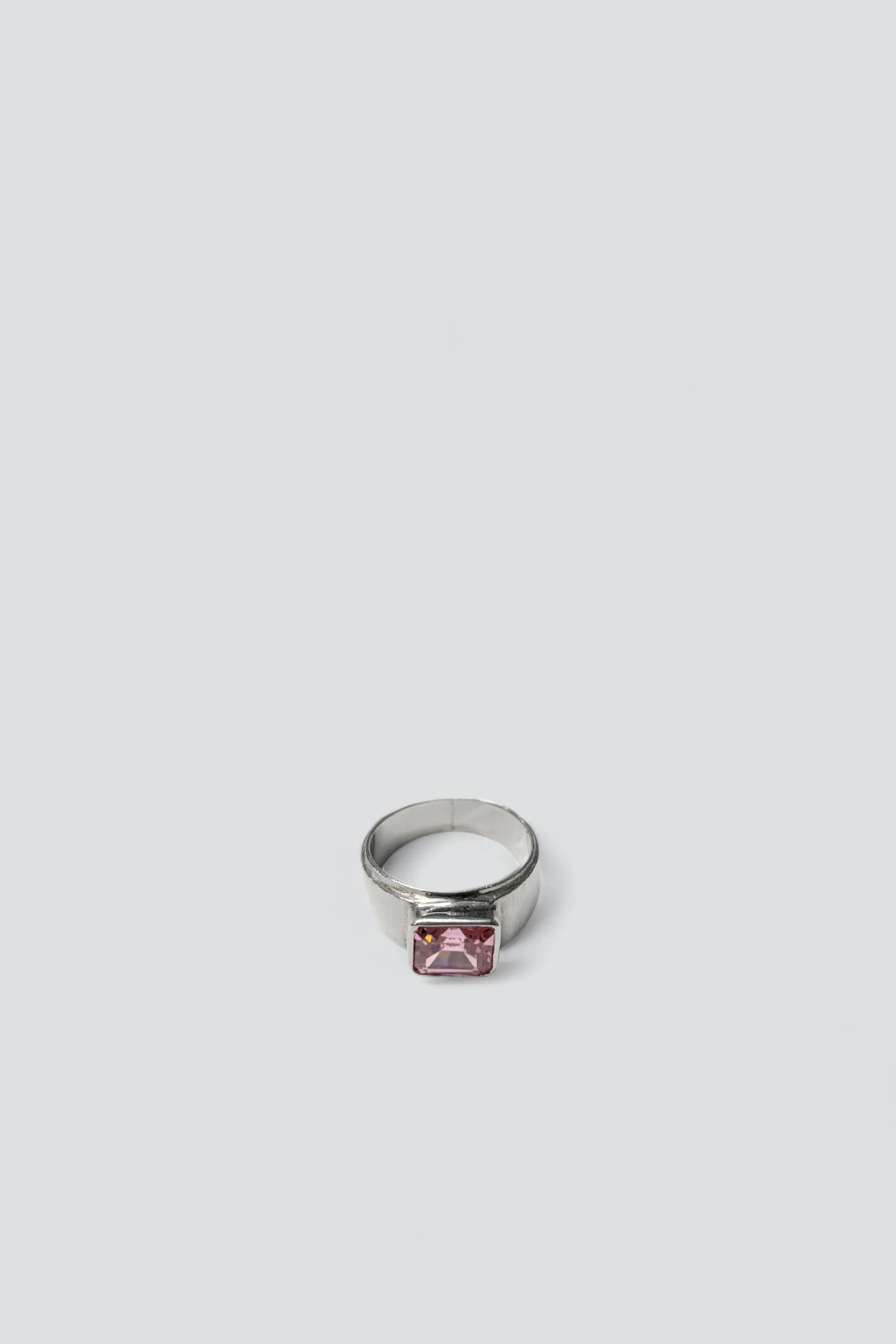 Sterling Silver Pink CZ Signet Ring