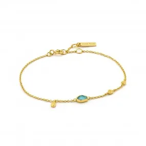 Sterling Silver Shiny Gold Plated Turquoise Discs Bracelet B014-01G