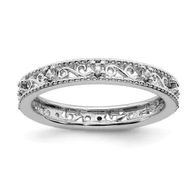 Sterling Silver Stackable Expressions April White Topaz Filigree Ring