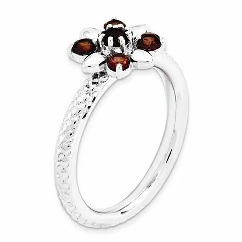 Sterling Silver Stackable Expressions Garnet Flower Ring